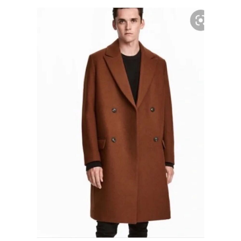 H&M man double breasted coat brown 40R wool blend